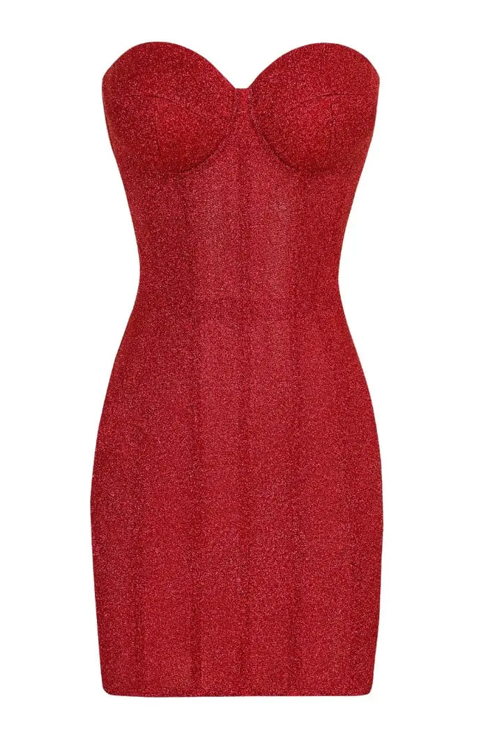 Corset Strapless Mini Dress with Lace-up Back in Red Avalabel