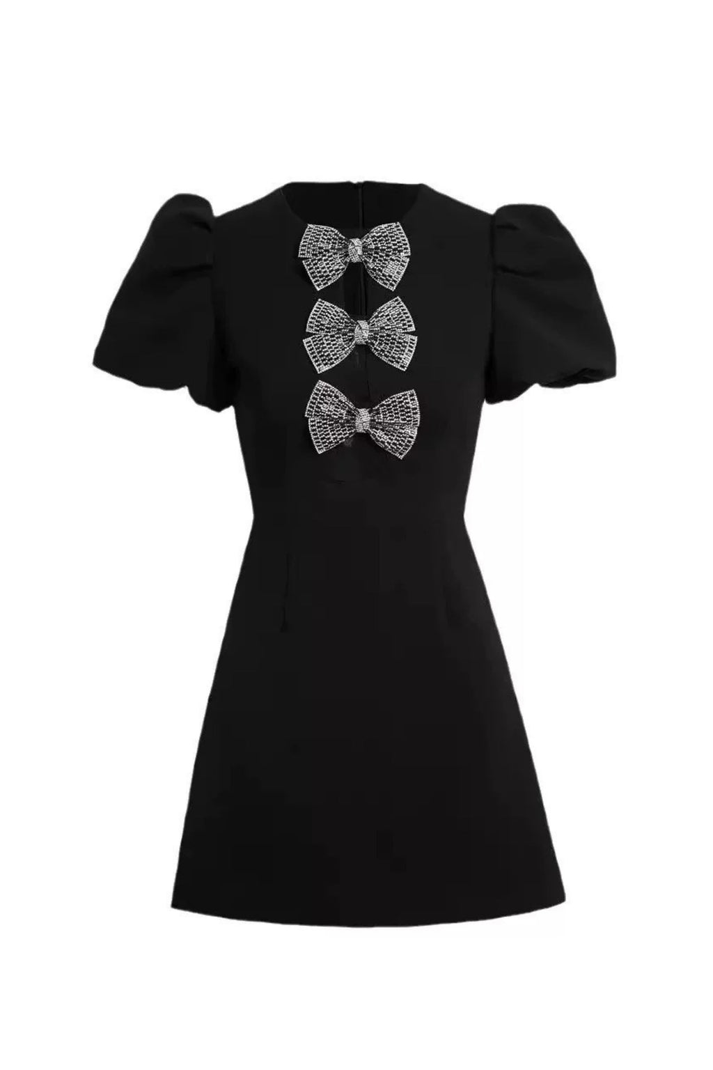 Vanessa Bow Puff Sleeve Mini Dress in Black Avalabel