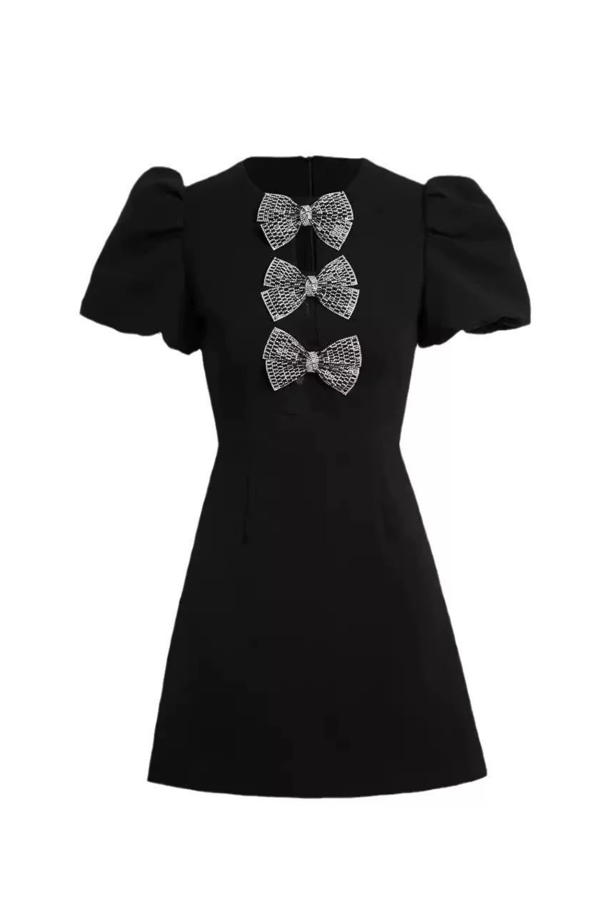 Vanessa Bow Puff Sleeve Mini Dress in Black Avalabel