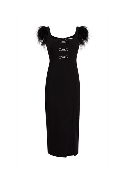 Josephine Bows High Slit Diamond Bandage Midi Dress