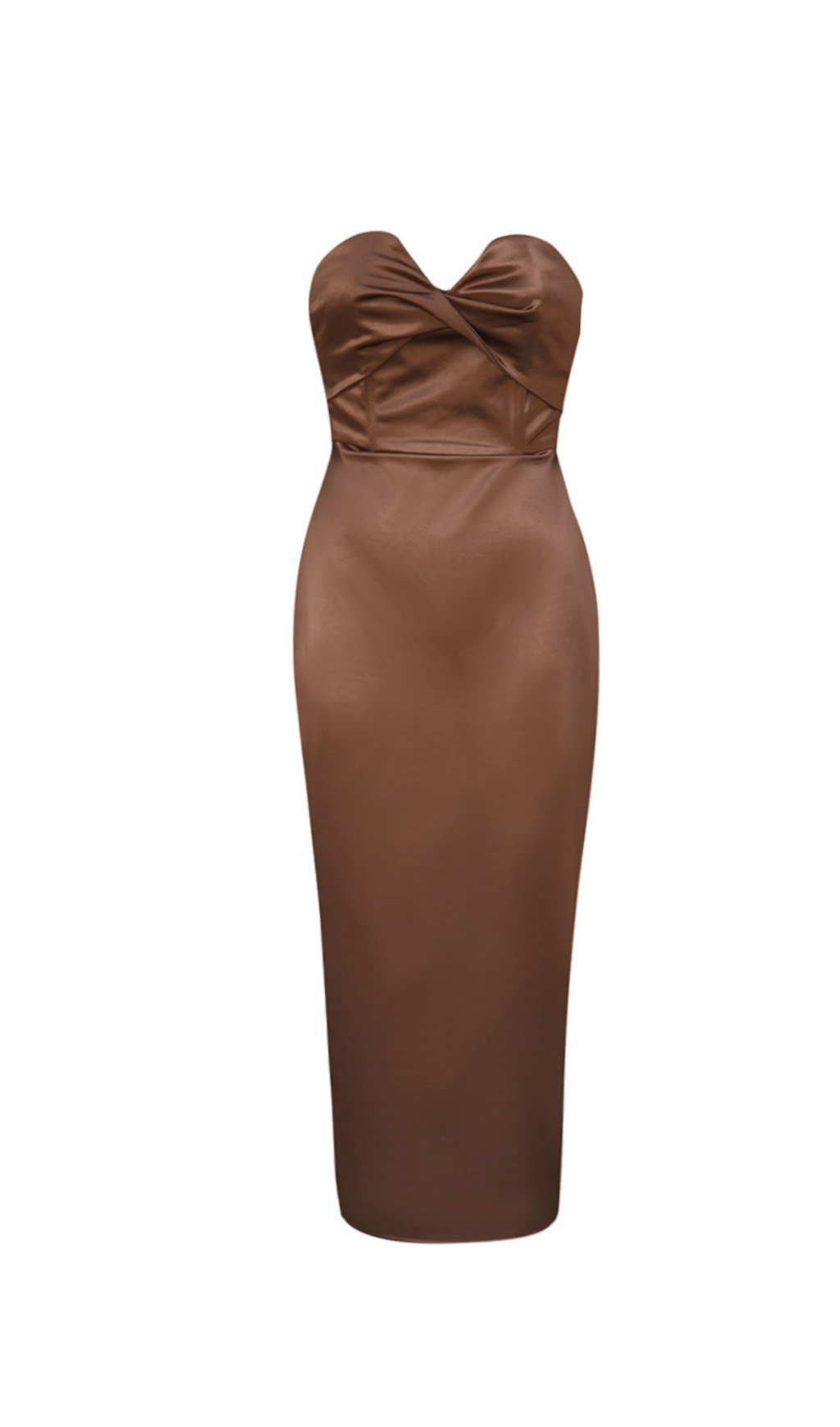 Backless Split Twist-Front Bodycon Midi Dress In Brown Avalabel