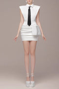 White Bowknot Mini Dress With Necktie Avalabel