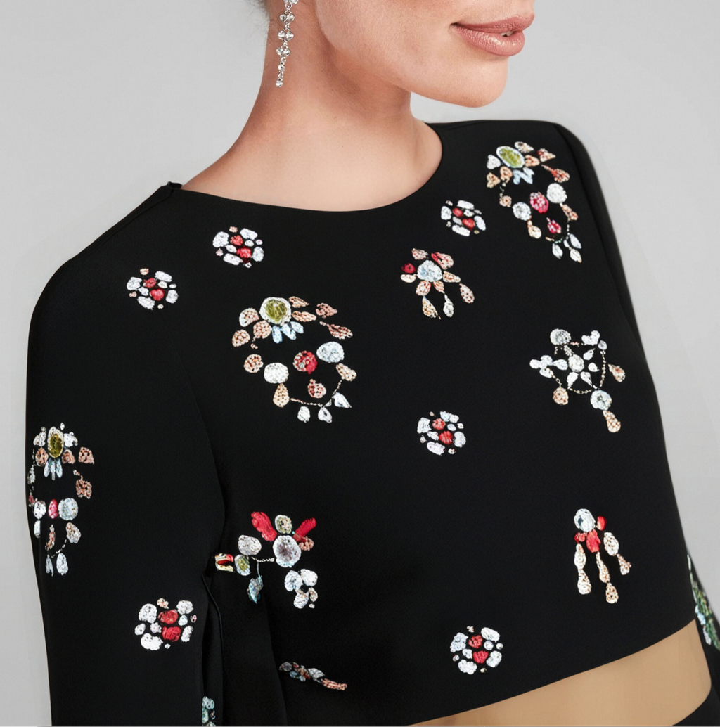 BLACK RHINESTONE EMBELLISHED SKIRT SET Avalabel