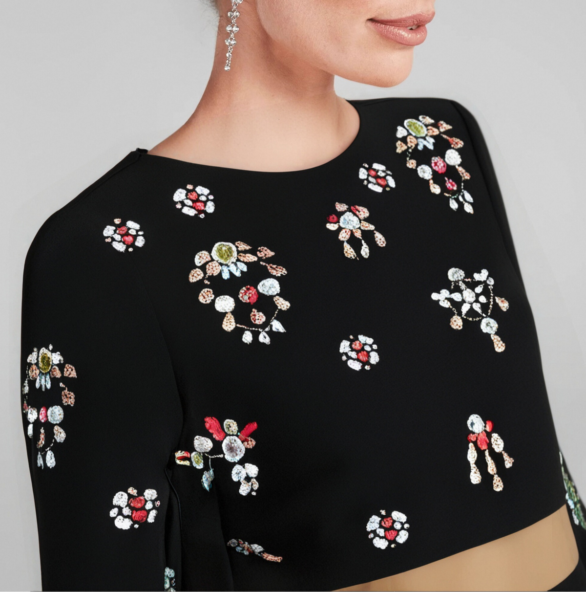 BLACK RHINESTONE EMBELLISHED SKIRT SET Avalabel