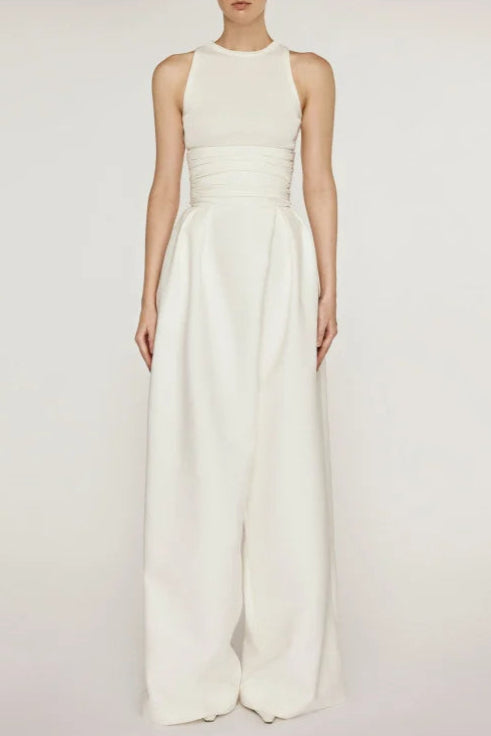 VEST HIGH WAIST WIDE LEG LONG SKIRT SUIT IN WHITE Avalabel