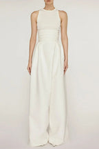 VEST HIGH WAIST WIDE LEG LONG SKIRT SUIT IN WHITE Avalabel