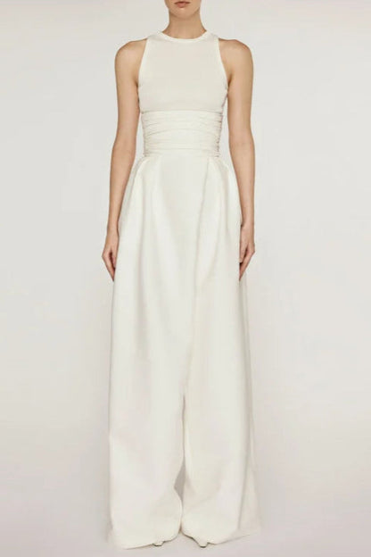 VEST HIGH WAIST WIDE LEG LONG SKIRT SUIT IN WHITE