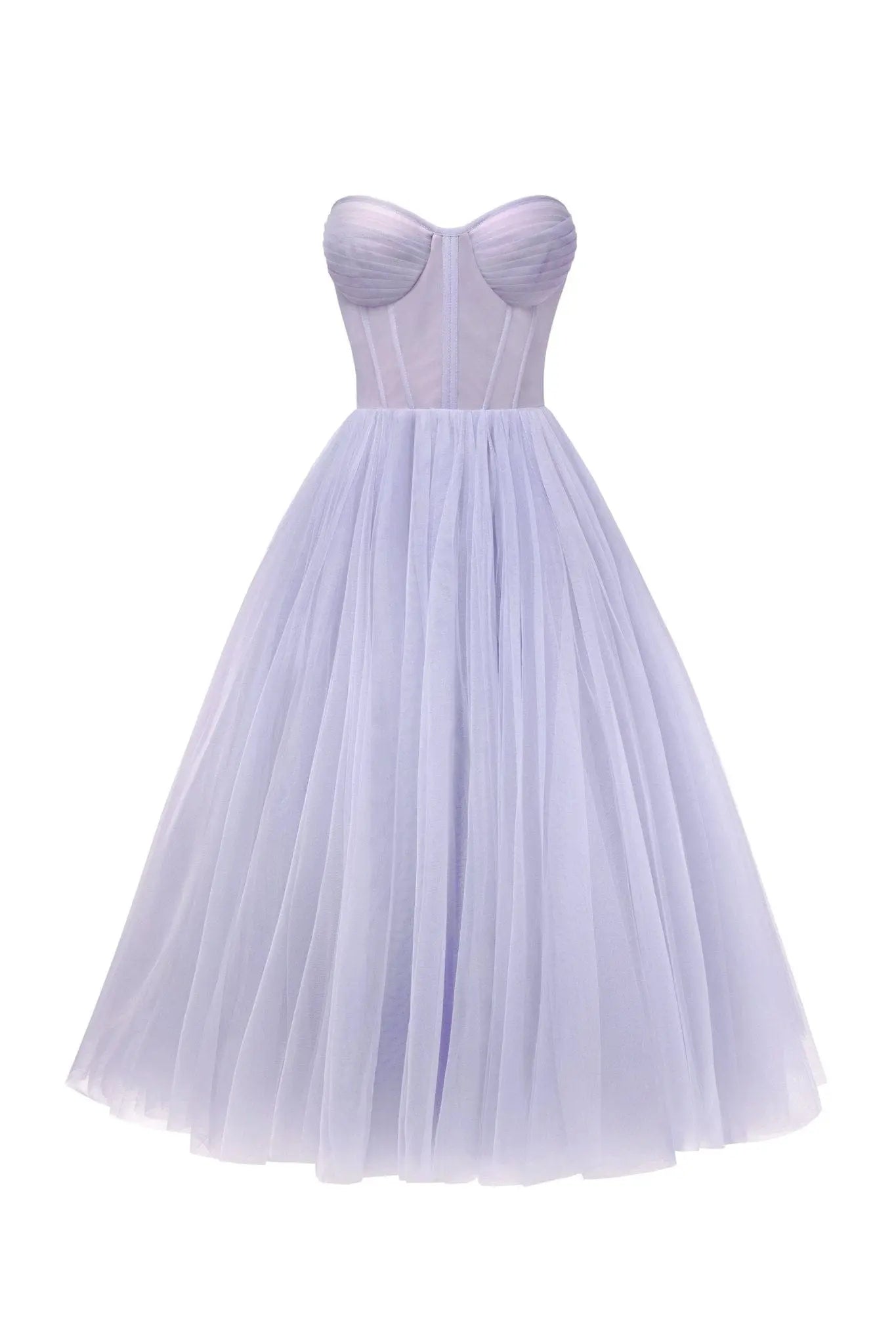 Lavender Strapless Puffy Midi Tulle Dress Avalabel