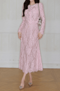 Jodie Beaded Lace Long Sleeve Two Piece Midi Dress Set Avalabel