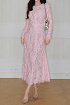 Jodie Beaded Lace Long Sleeve Two Piece Midi Dress Set Avalabel
