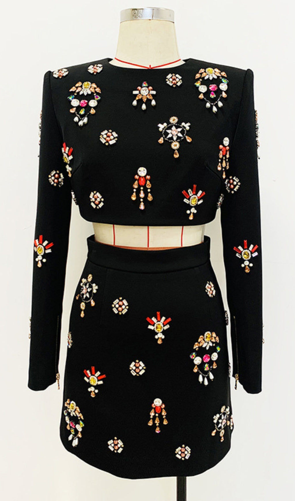 BLACK RHINESTONE EMBELLISHED SKIRT SET Avalabel