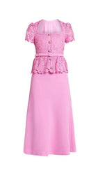 PINK LACE TAILORED MIDI DRESS Avalabel