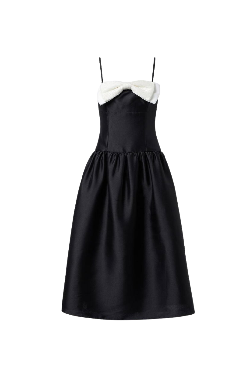 Bow-Detail Taffeta Midi Dress in Black Avalabel