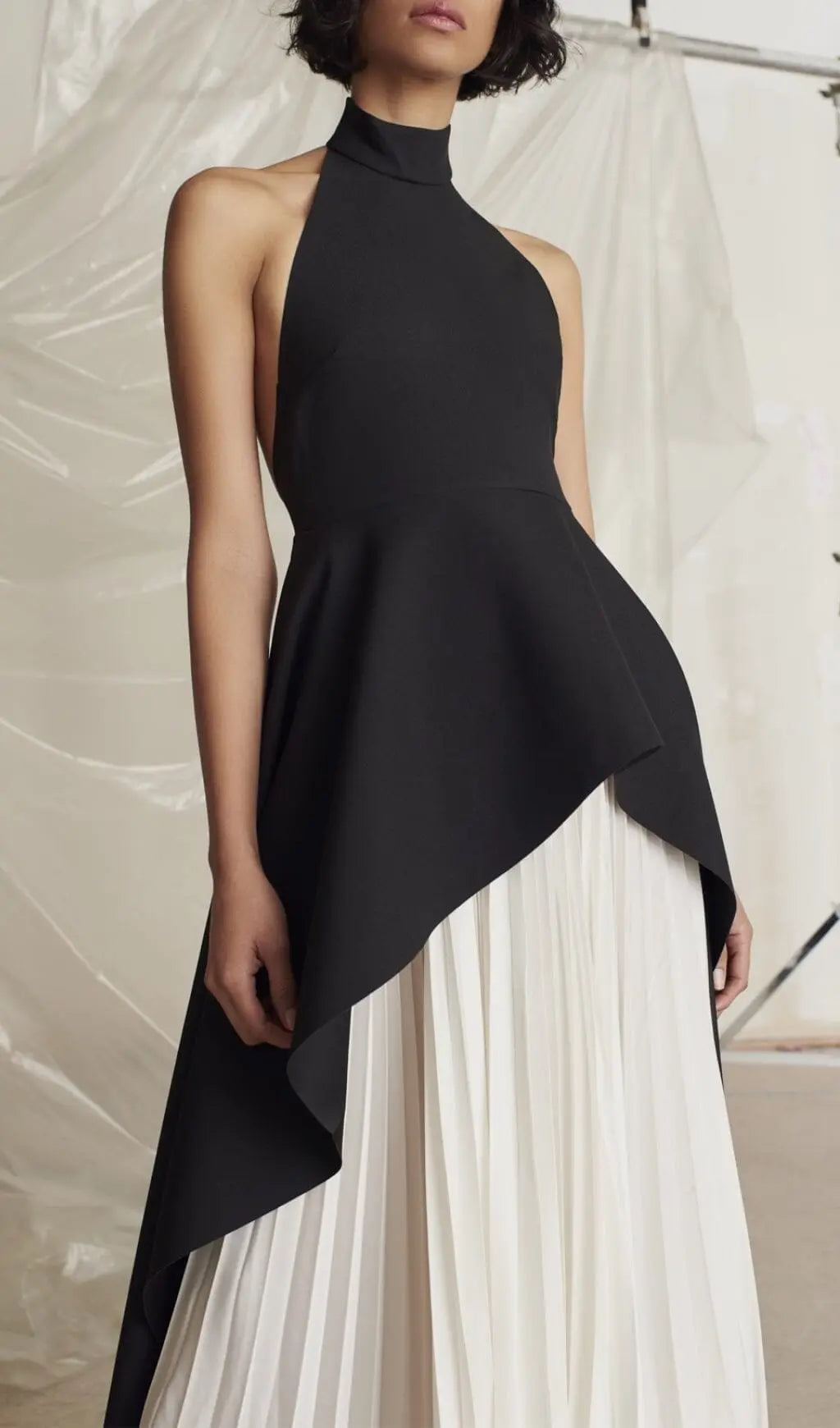 BANDAGE HIGH NECK PLEATED PEPLUM MAXI DRESS Avalabel