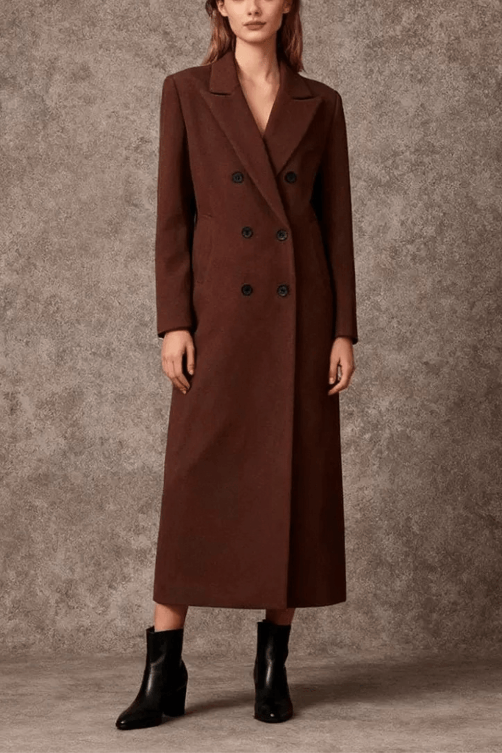 Karin Brown Double Breasted Long Wool Coat Avalabel