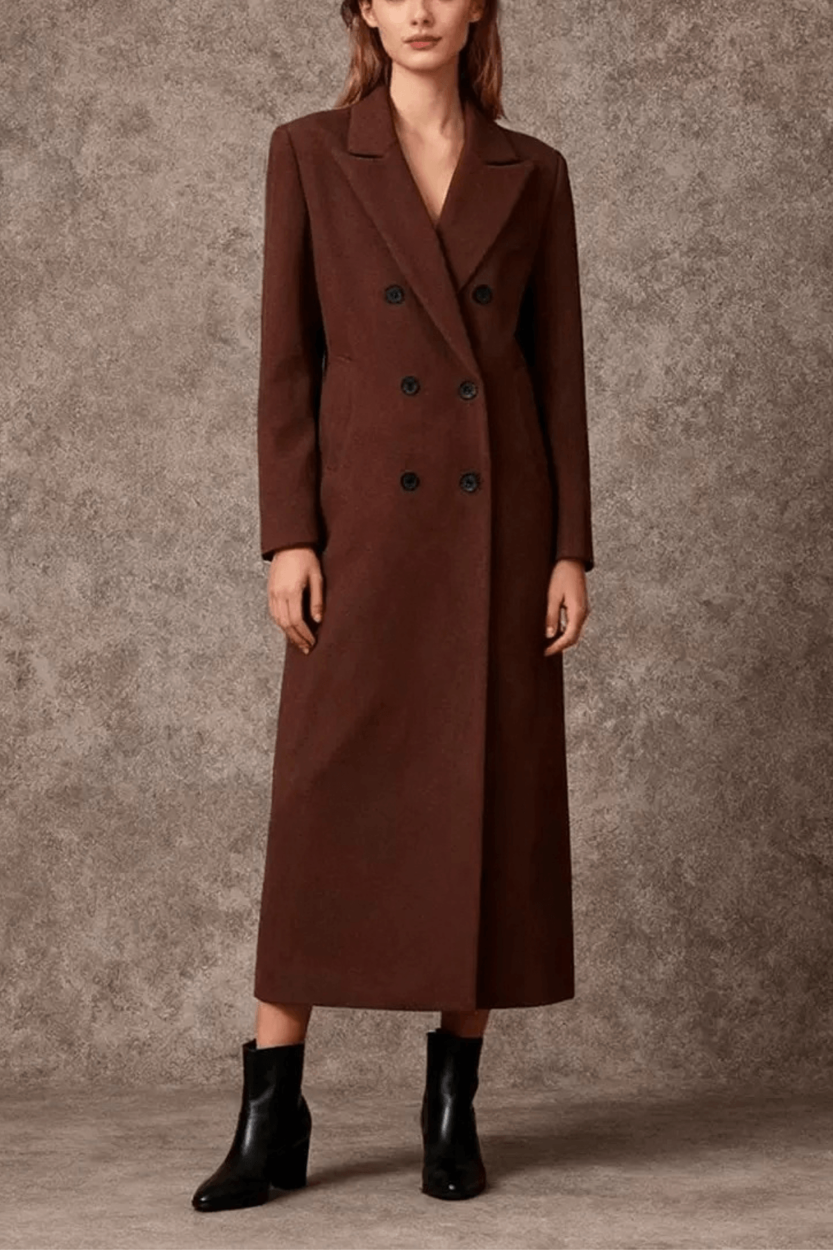 Karin Brown Double Breasted Long Wool Coat Avalabel