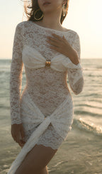 Lace Draped Neckline Mini Dress Avalabel