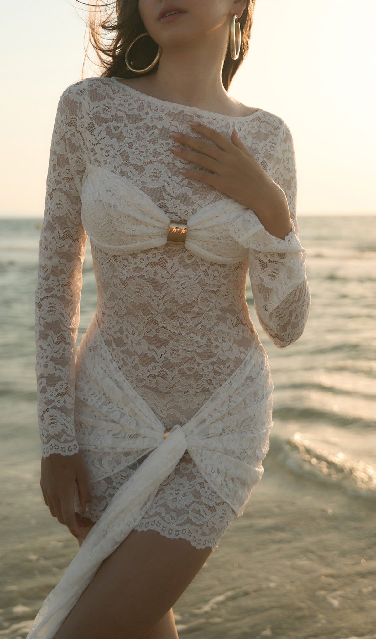 Lace Draped Neckline Mini Dress Avalabel