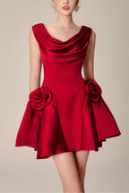 3D Flower Pleated Sleeveless Mini Dress Avalabel