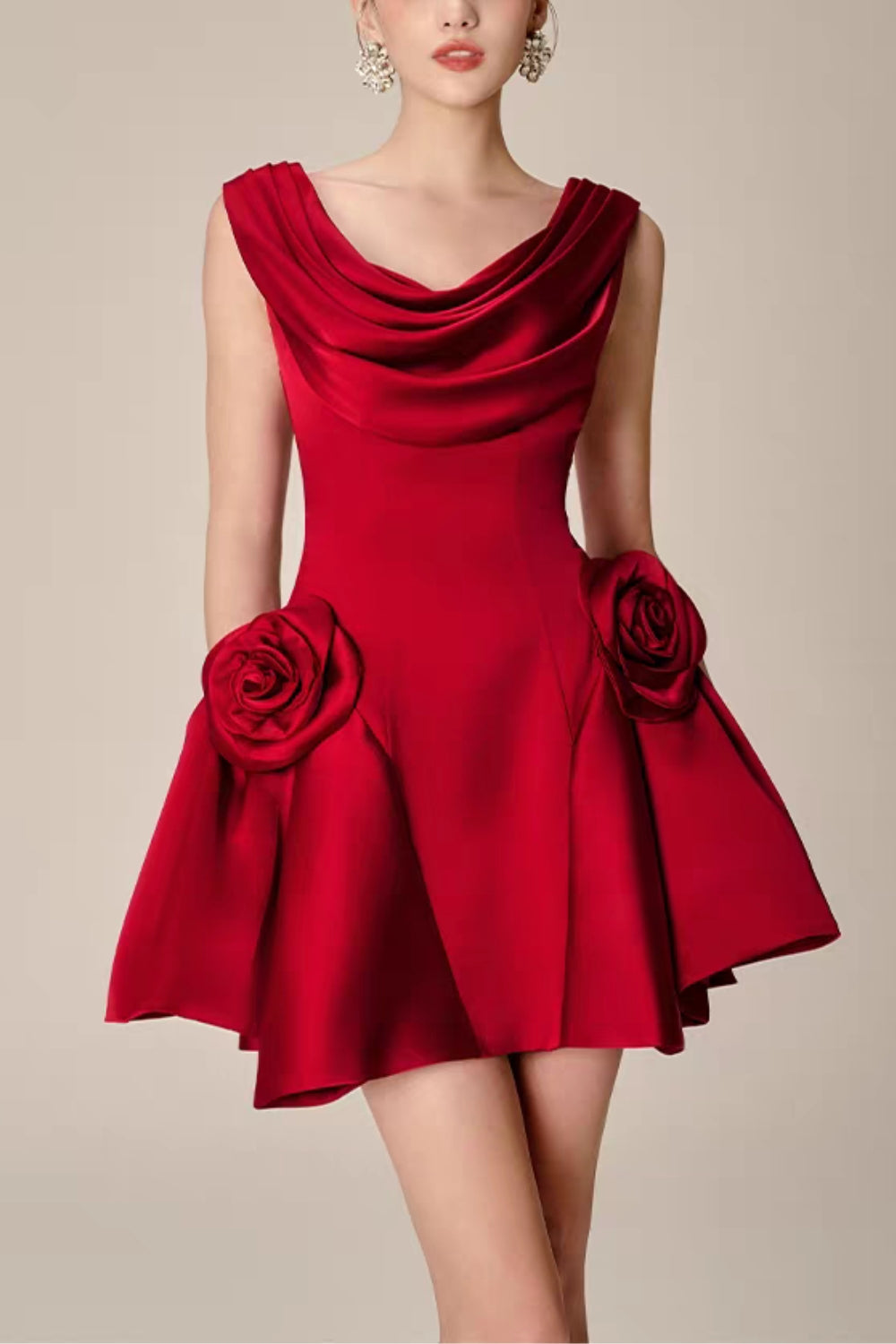 3D Flower Pleated Sleeveless Mini Dress Avalabel