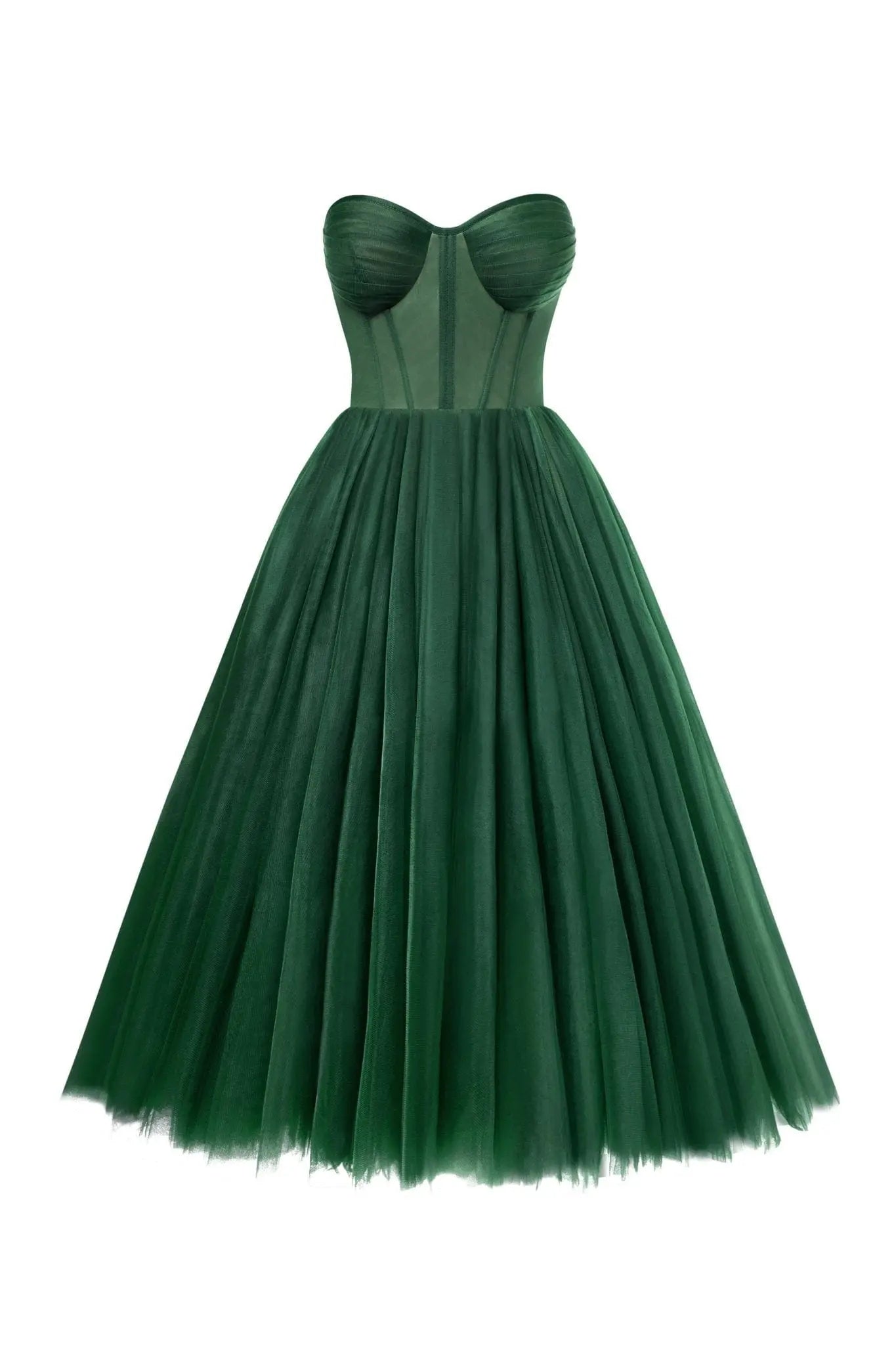 Emerald Green Strapless Puffy Midi Tulle Dress Avalabel