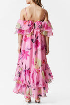 Hedwig Off-Shoulder Floral Printed Ruffle Maxi Dress in Rose Red Avalabel