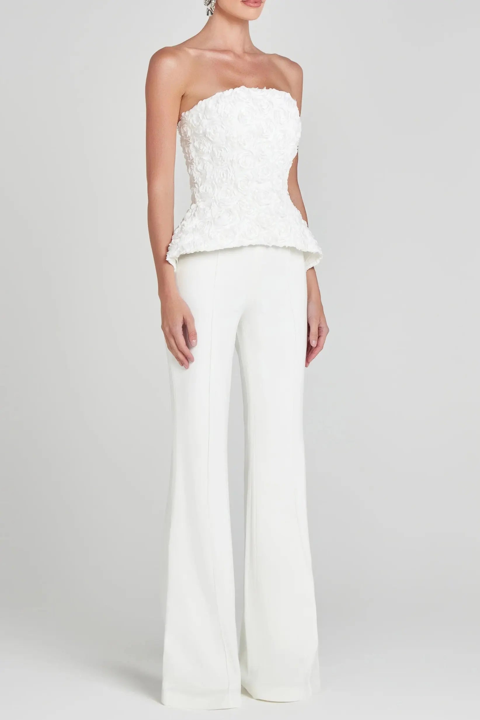 georgia 3d flower top pants set in white Avalabel