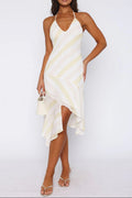 backless Citrus Stripe Midi Dress in ivory Avalabel