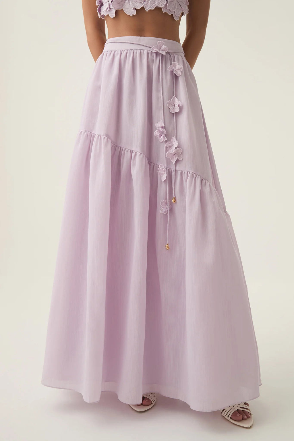 Ashley Flower Shell Top Maxi Skirt Set in Purple Avalabel