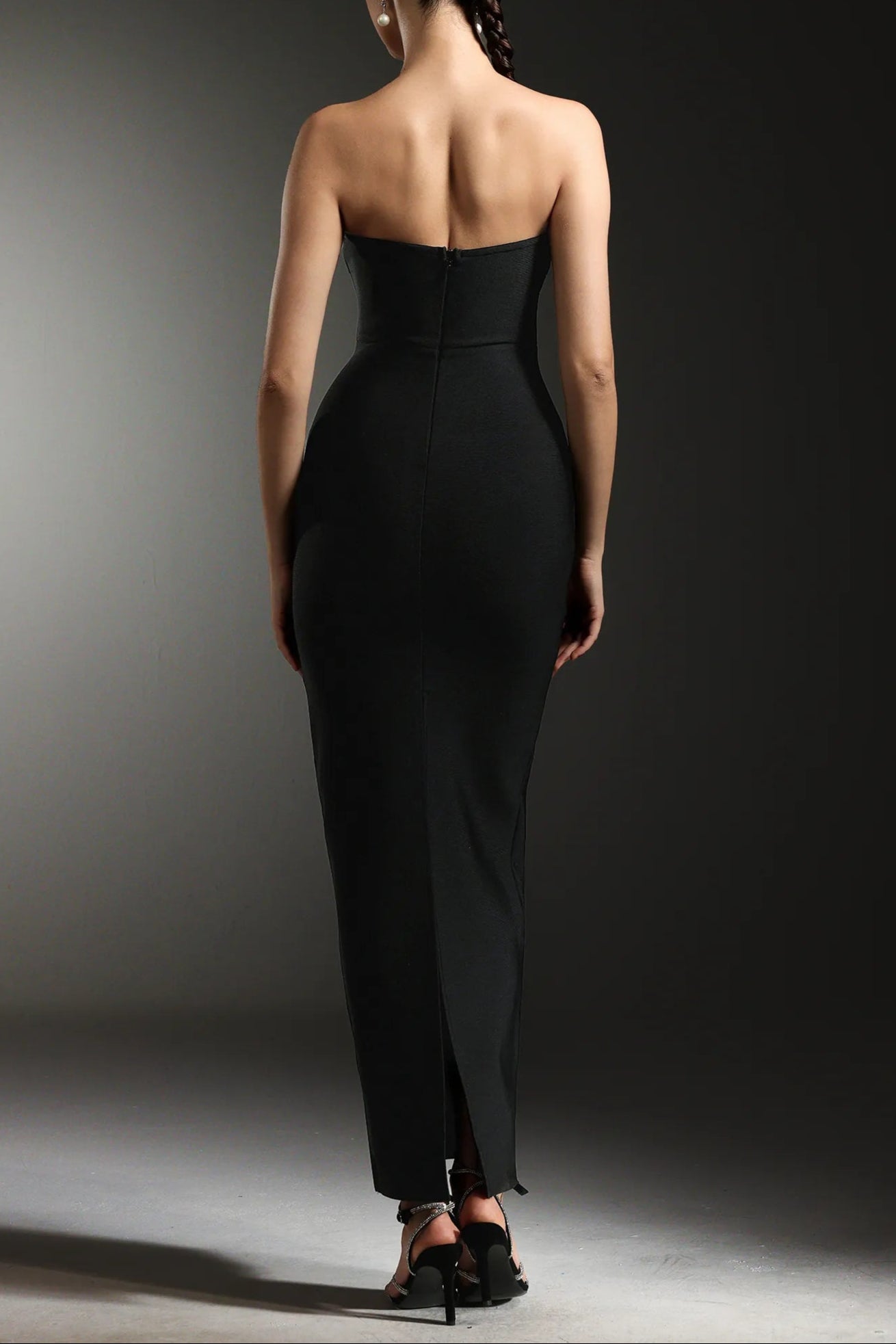 Gina Black Strapless Diamond V-Neck Bandage Maxi Dress Avalabel