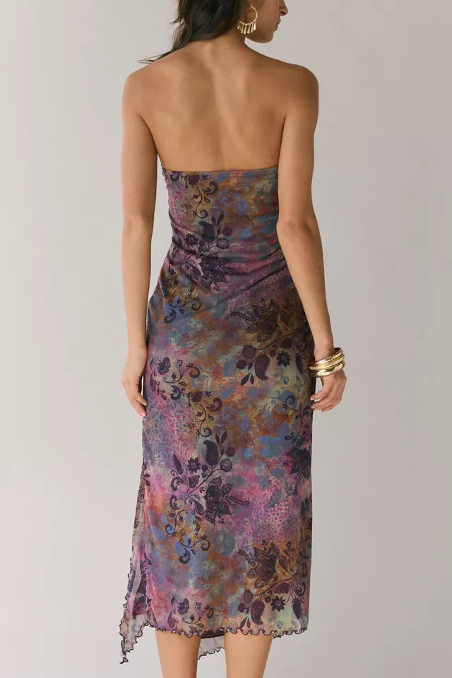 Mesh Strapless Midi Dress Avalabel