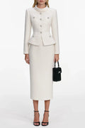 michaelia Cream Boucle Tailored Midi Dress set Avalabel