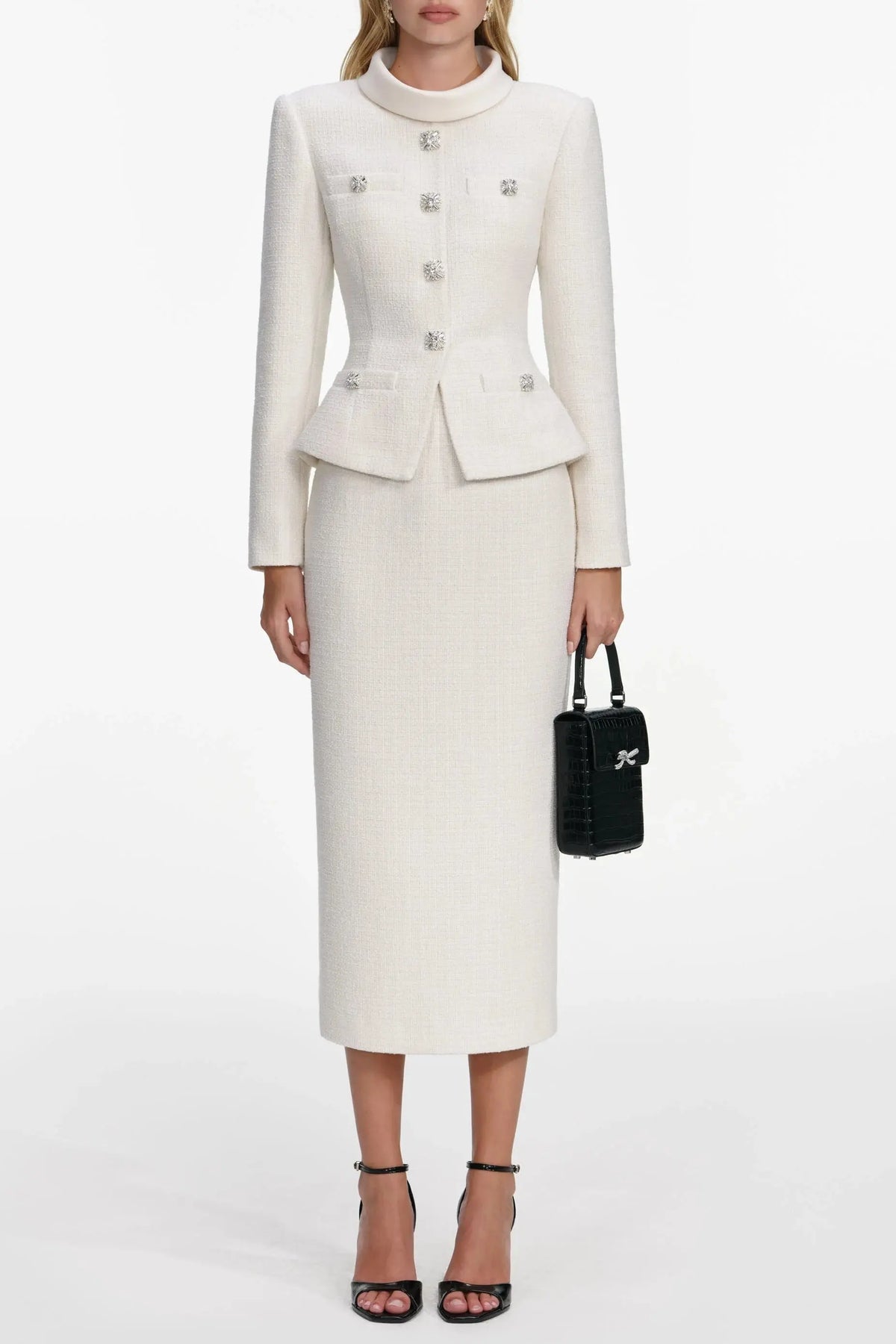 michaelia Cream Boucle Tailored Midi Dress set Avalabel