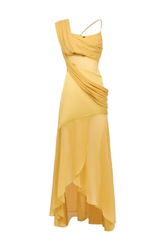Victoria Backless Irregular Hem Maxi Dress in Yellow Avalabel