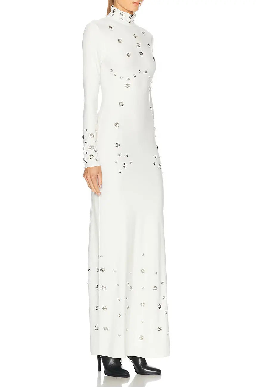 clara Embellished stretch-jersey maxi dress in white Avalabel