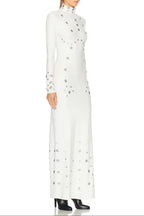 clara Embellished stretch-jersey maxi dress in white Avalabel
