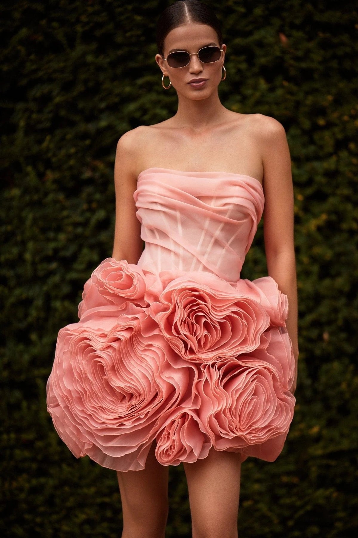 Georgia Appliquéd Organza Coral Mini Dress Avalabel