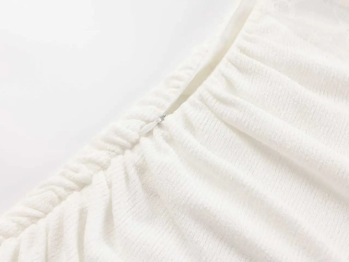 White lace strapless spliced knitted mini dress Avalabel