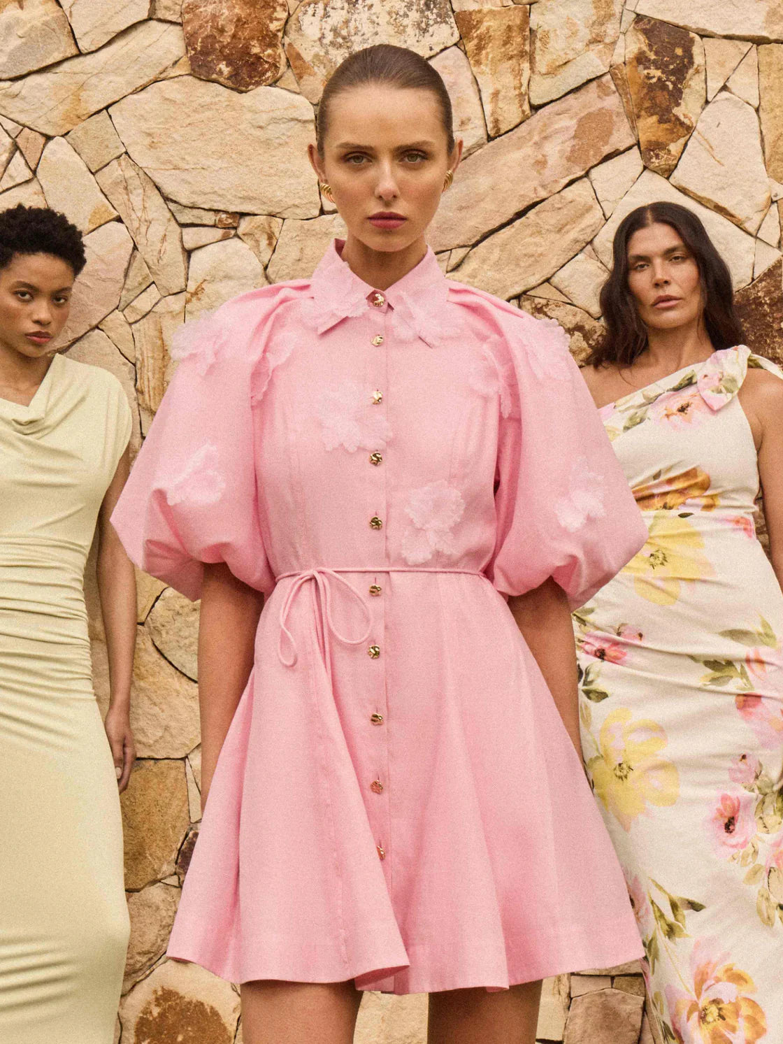 Elvira 3D-Petal Belted Mini Shirt Dress in Pink
