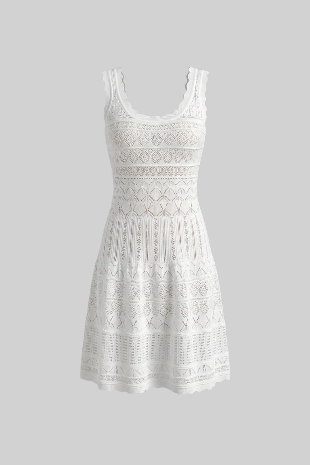 Sleeveless Mini Dress With Scalloped Lace Trim - White Avalabel