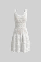Sleeveless Mini Dress With Scalloped Lace Trim - White Avalabel