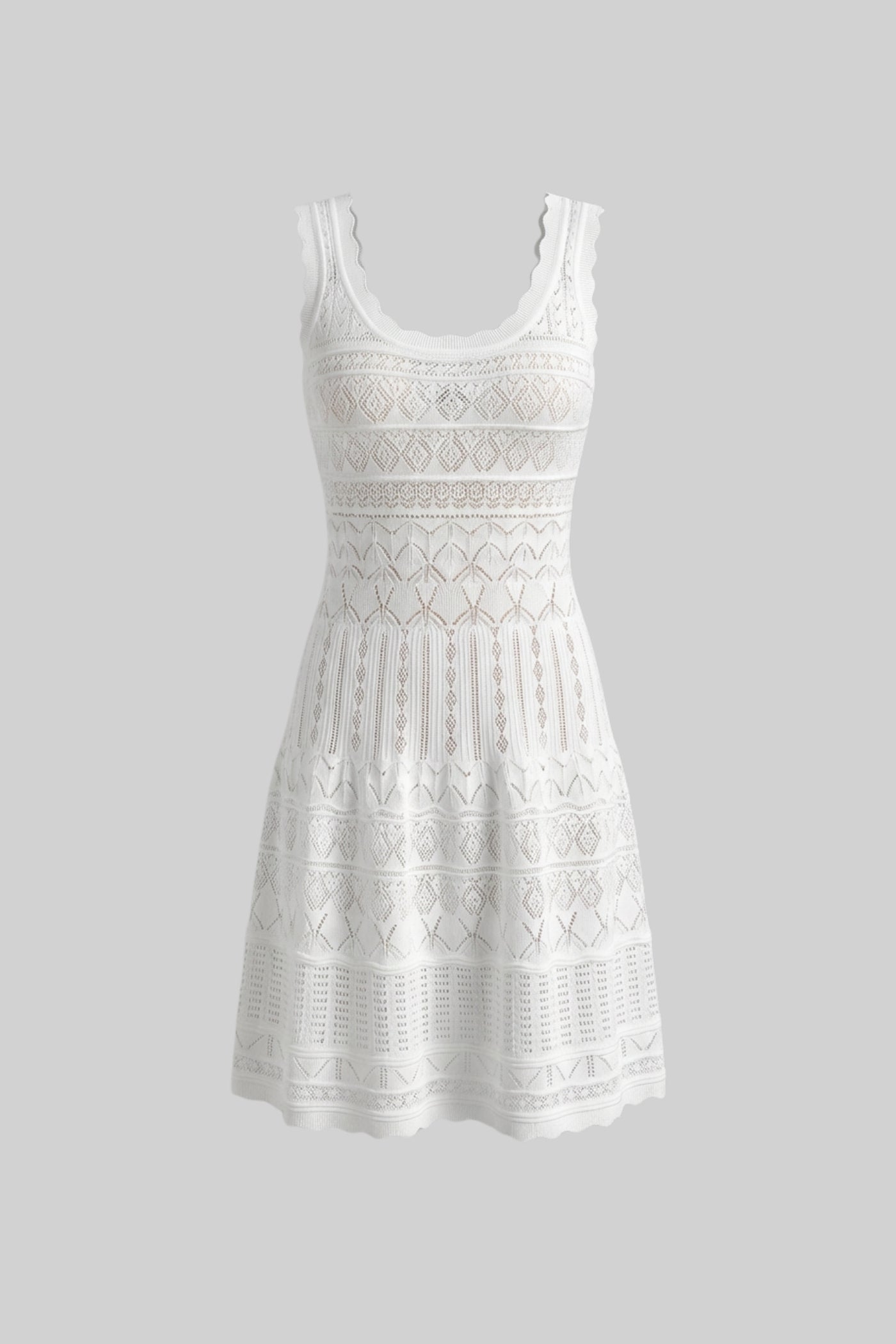 Sleeveless Mini Dress With Scalloped Lace Trim - White Avalabel