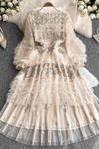 Lily Champagne Floral Embroidered Tiered Tulle Maxi Dress Avalabel