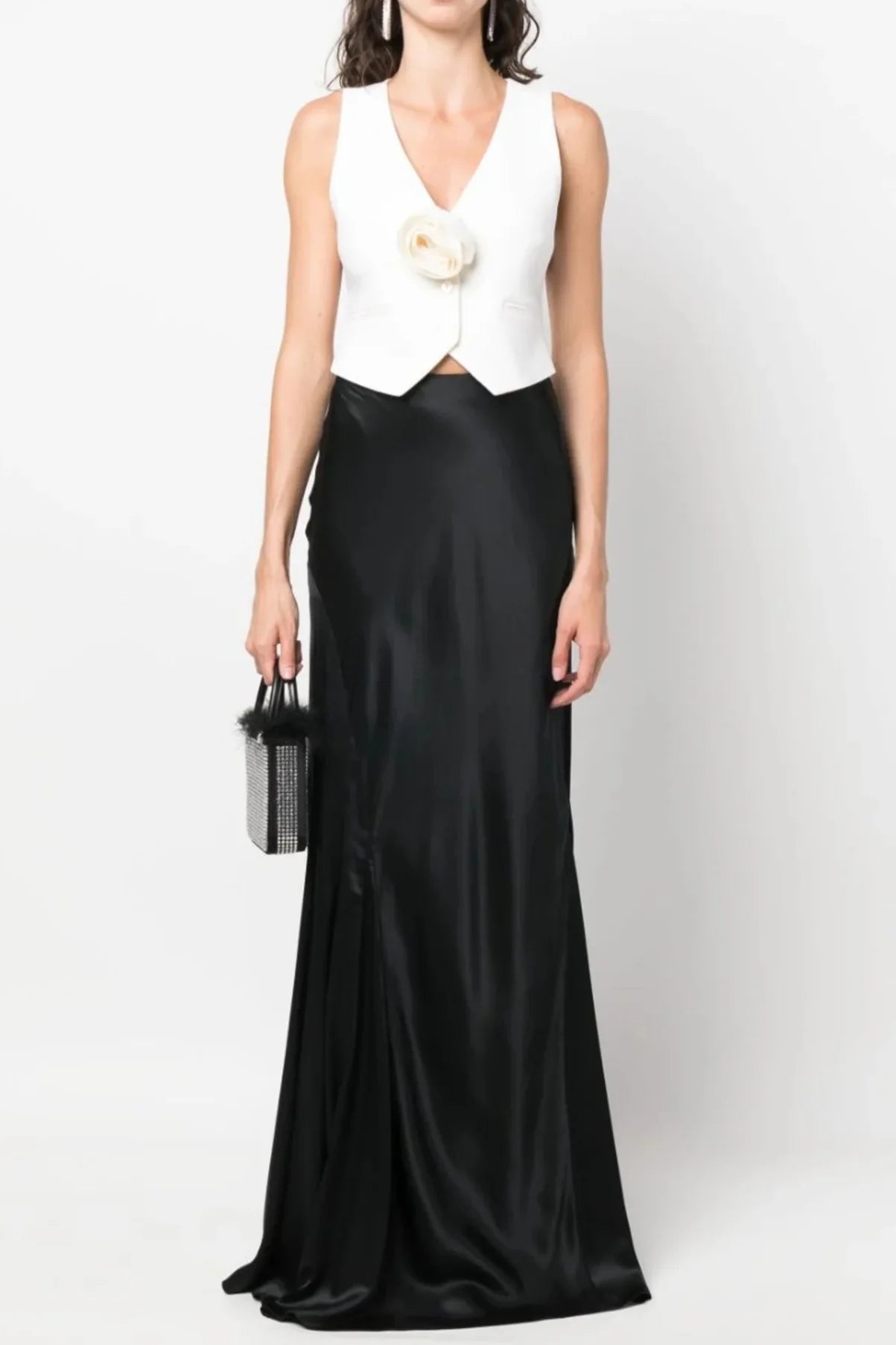 3D Flower Sleeveless Vest Top in White Avalabel