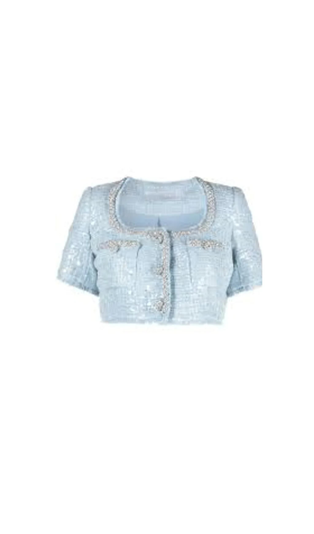 BLUE SEQUIN BOUCLE CROP TOP Avalabel