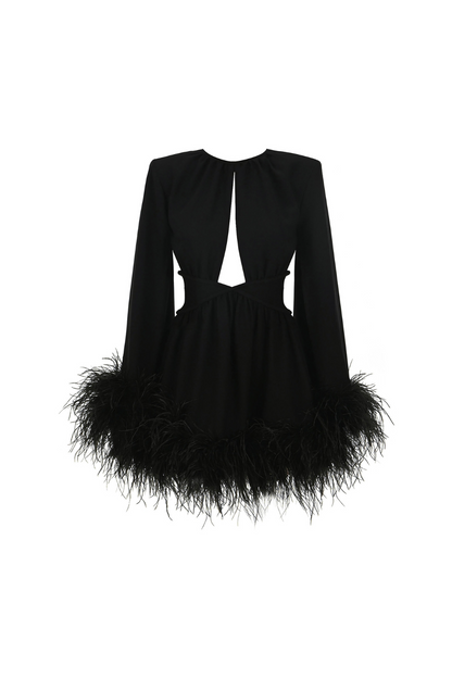 ORNELLA FEATHER TRIM DRESS