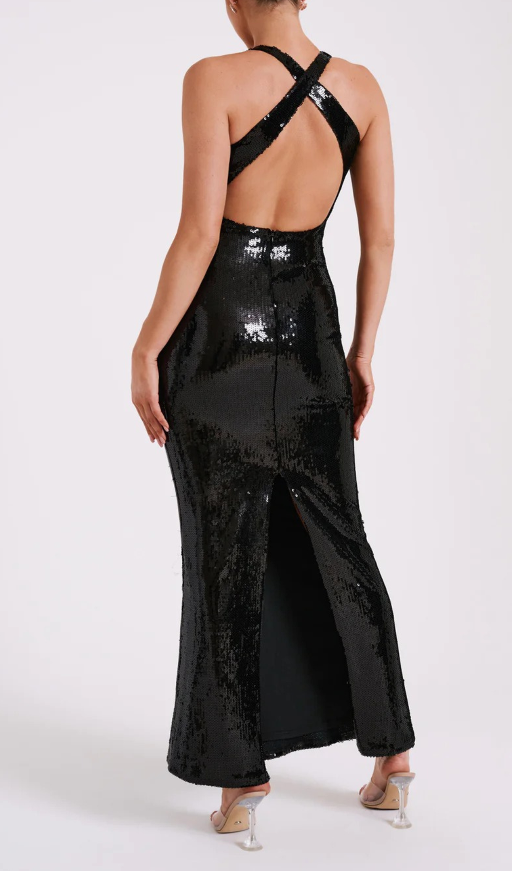 ROSE SEQUIN MAXI DRESS IN BLACK Avalabel