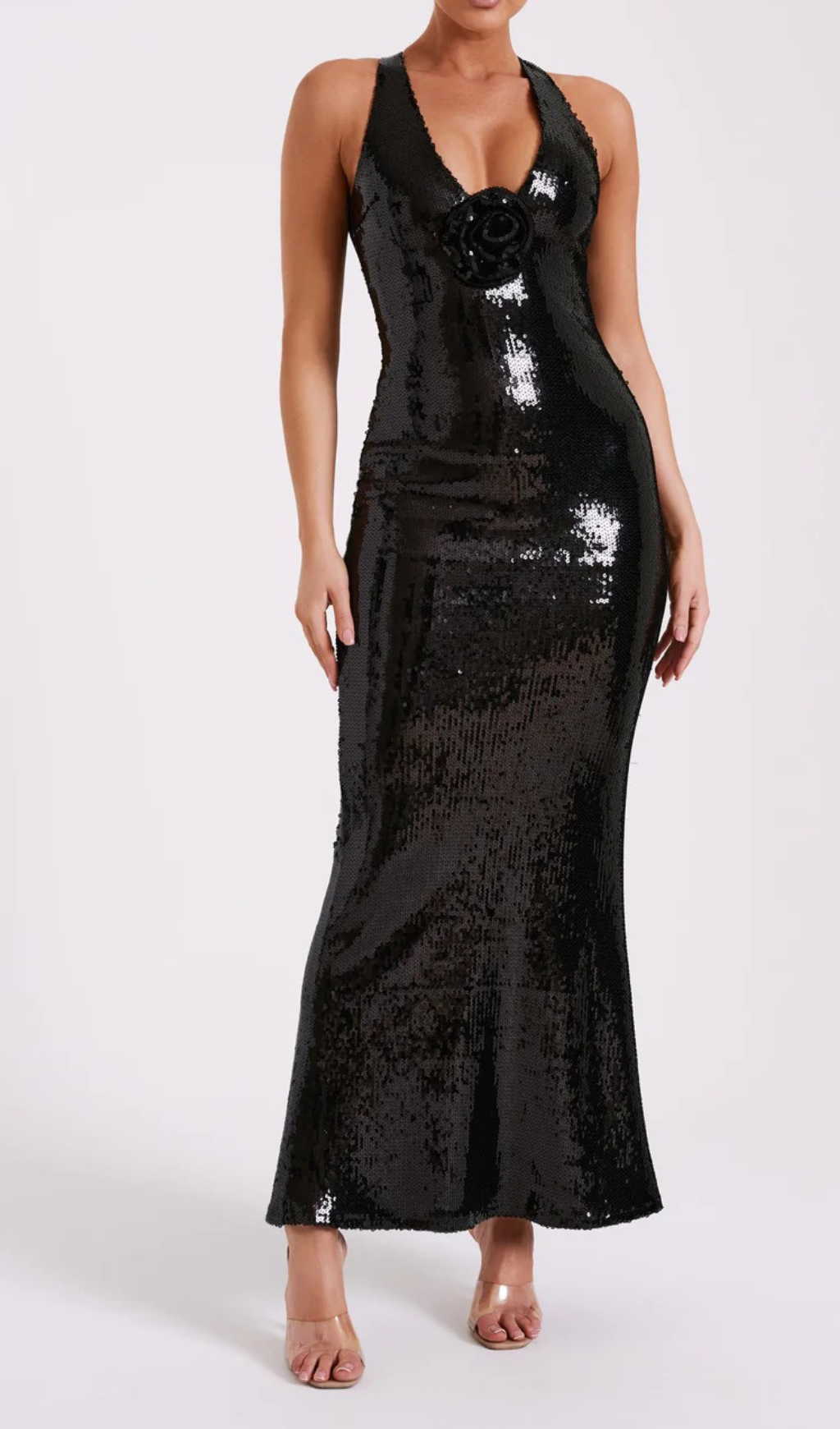 ROSE SEQUIN MAXI DRESS IN BLACK Avalabel