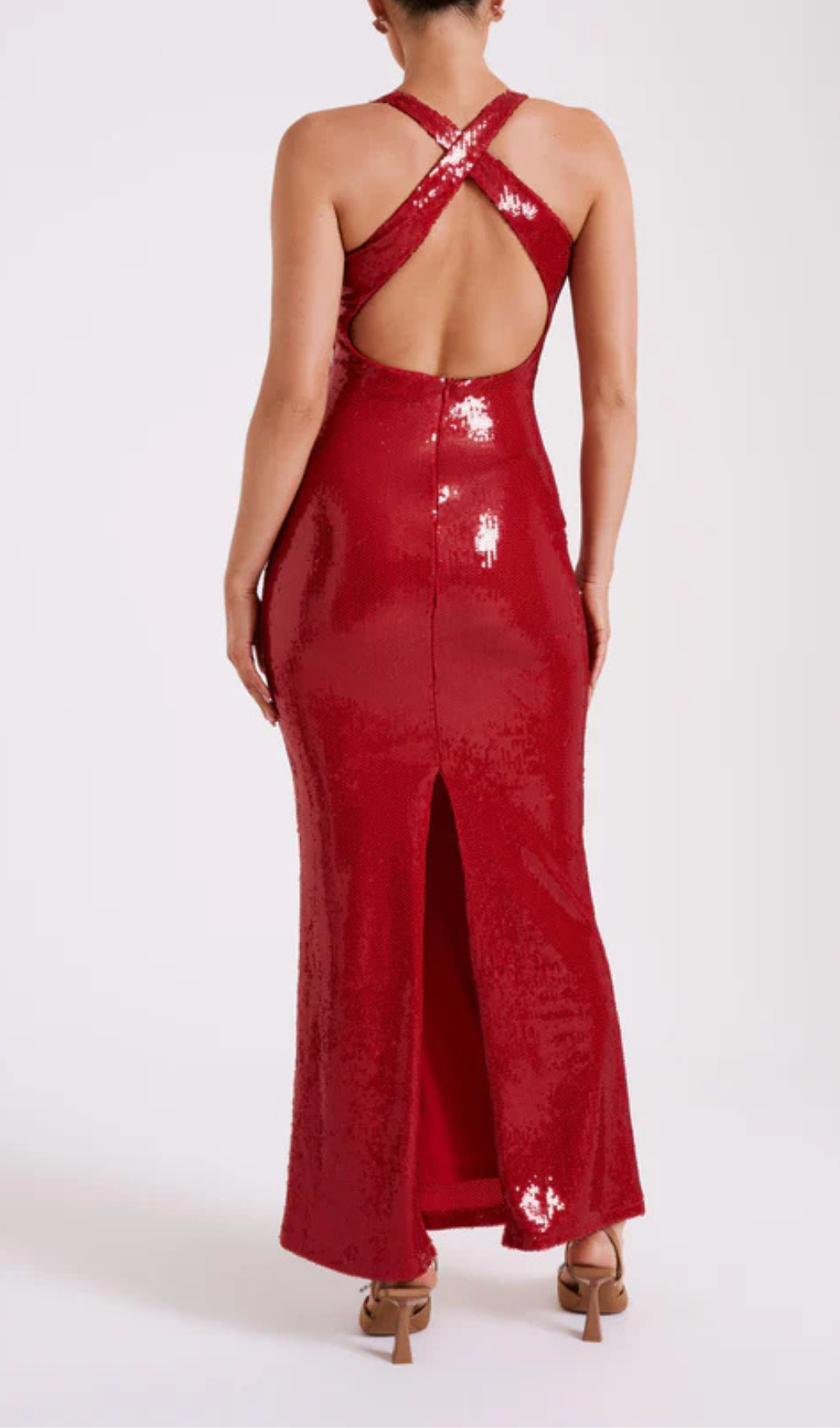 ROSE SEQUIN MAXI DRESS IN RED Avalabel