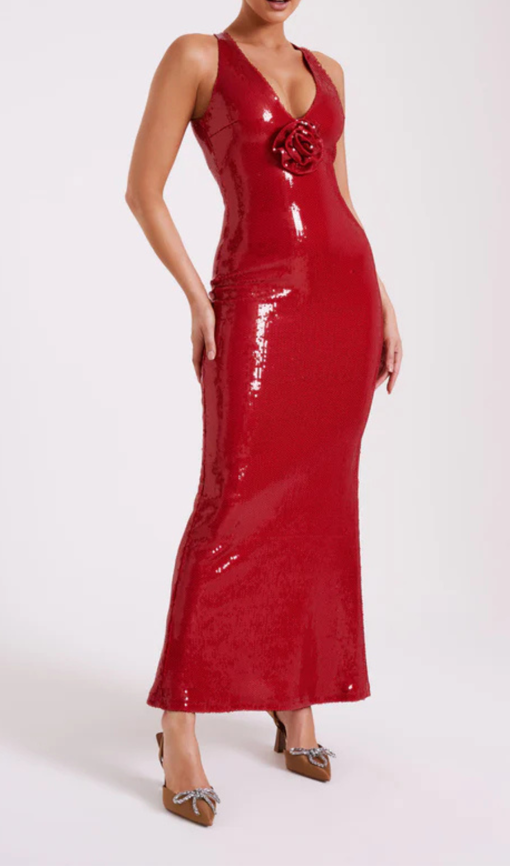 ROSE SEQUIN MAXI DRESS IN RED Avalabel